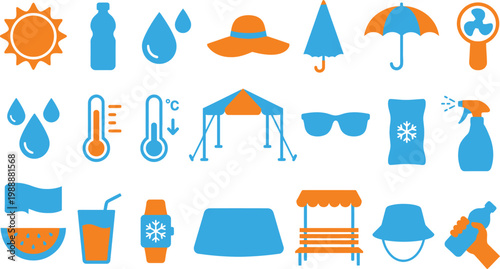 Summer heat safety icons and refreshing concepts for a cool experience