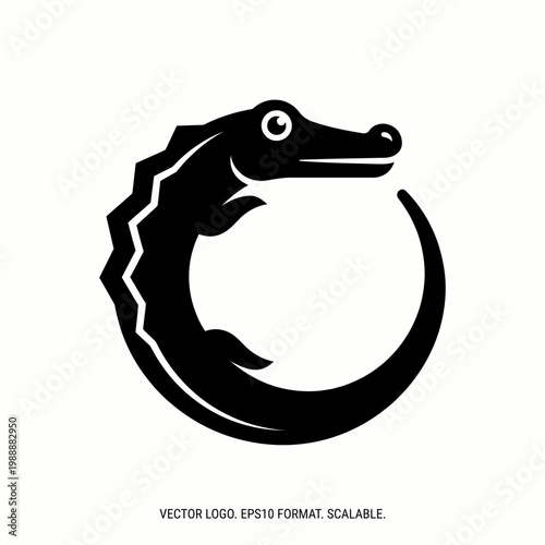 Dynamic circular alligator logo design showcasing a powerful and sleek reptilian silhouette, perfect for branding, sports teams, or distinctive animal-themed emblems