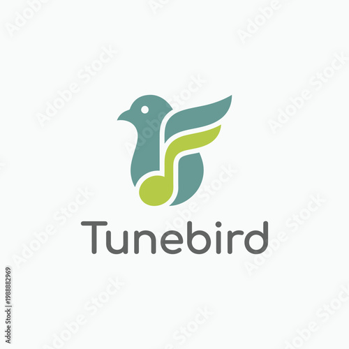 Modern graphic emblem featuring an abstract bird artfully incorporating a musical note, symbolizing melodious sound, creative expression, and harmonious natural rhythm