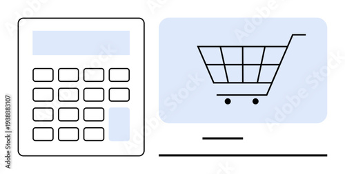 E-commerce, online shopping, financial management, budgeting, retail, business solutions. Image showing a calculator next to a computer screen displaying a shopping cart. E-commerce and financial