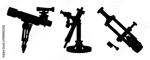 Sextant illustration set with black silhouette against white background featuring navigation, marine instrument, cartography with classic design and geometric precision