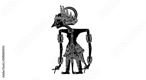 Traditional Indonesian Wayang Kulit Shadow Puppet Figure.