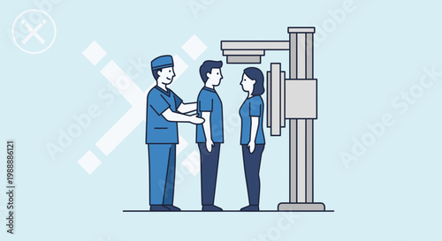 Radiologist Positions Patient for X-ray Scan with Medical Equipment