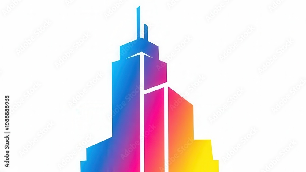 Fototapeta premium Vibrant gradient city skyscraper architectural outline with modern urban flair