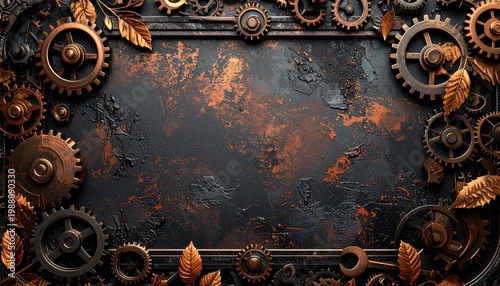 Rusty Steampunk Gears and Tools Border Frame on Dark Background