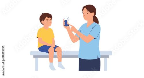 Doctor checks child's blood sugar level with glucometer in clinic, diabetes care