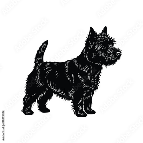 Dog silhouette stands in a classic profile pose.