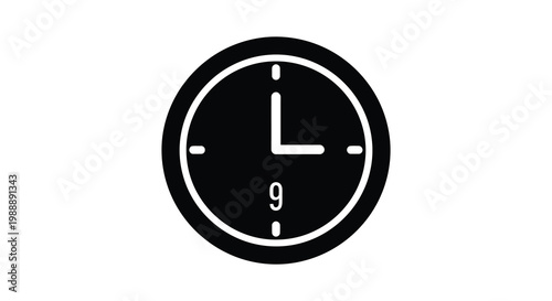 Simple black and white oval clock icon with time displayed