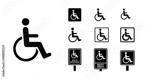 Disabled Person Wheelchair Accessibility Icons Flat Vector Set EPS10 Stock.eps