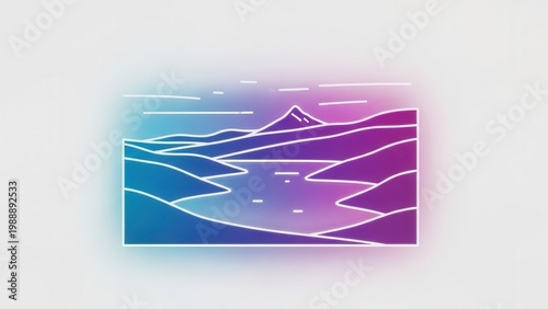 Vibrant gradient landscape illustration with minimalist lines depicting mountains and a serene