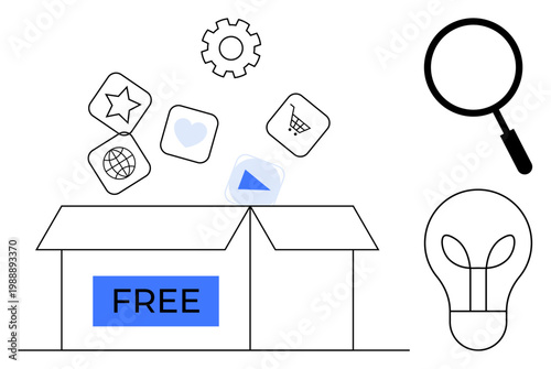Free content concept. Free content by a box, icons, and symbols for usability. Free content enhances user experience and accessibility. For branding, marketing, web apps, e-commerce design