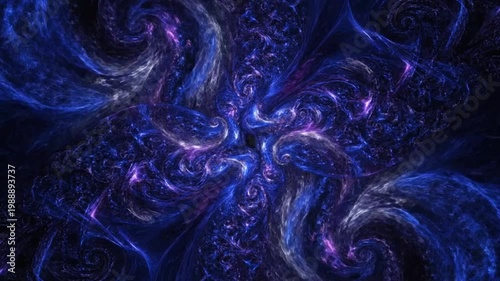 Vibrant purple and blue fractal swirls in dark mysterious lighting for background and wallpaper