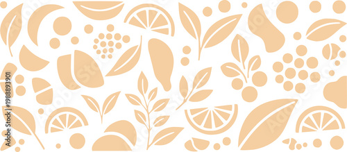 Kombucha Background Pattern Vector, Hand-Drawn Style Botanical Drawing and Illustration with Organic Tea Leaves, Citrus, Bubbles, and Ginger, Minimalist Fermentation Design

