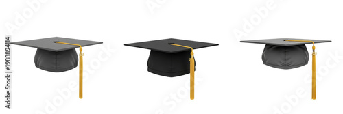 Foto Set of Graduation Cap Hat Isolated on Transparent Background PNG