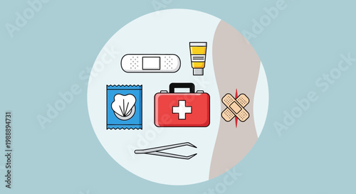 First Aid Kit Essentials: Bandages, Ointment, Tweezers, Cotton, and Medical Supplies