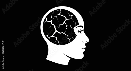 Cracked Brain Inside Human Head.