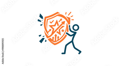 Abstract illustration of a person holding a shield for protection and defense.