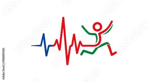 Energetic Runner Symbolized by Colorful Heartbeat Line Art.
