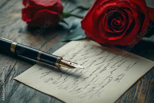 Soft Romantic Theme of Envelope, Pen and Open Letter