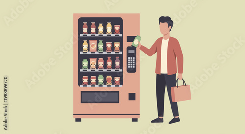 Man buying snacks from a modern vending machine.