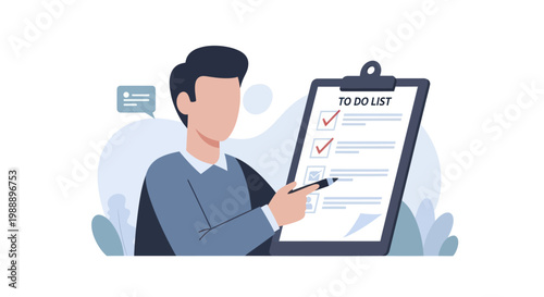 Man checking off tasks on a to-do list clipboard.