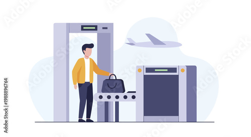 Man going through airport security checkpoint with luggage.