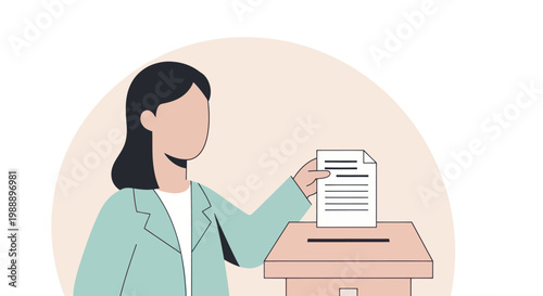 Woman casting vote in ballot box during election.