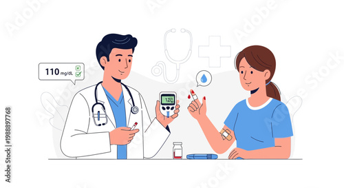 Doctor checking patient's blood sugar level with glucose meter, diabetes care concept