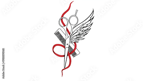Stylized logo with scissors comb wing personal care salon icon hair salon beauty salon hair cutting hair styling beauty industry scissors