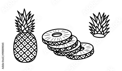 Pineapple Outline Icon Set Whole and Slice Minimal