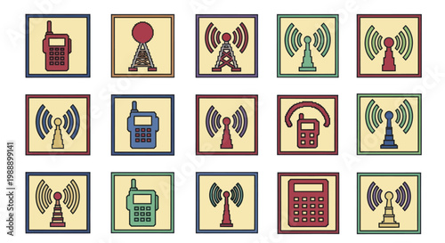 Collection of various communication and signal icons in a grid layout.