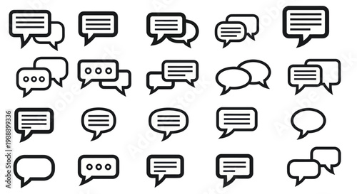 Collection of various speech bubble and chat box icons for communication.