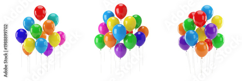 Φωτογραφία Set of colorful party balloons floating on strings isolated on white background, vibrant red blue and yellow birthday decorations for celebration and festive event graphic design
