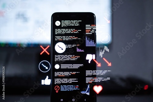 Smartphone User Interface Showcasing Social Media Notifications and Feedback Icons on Black Background - Digital Communication and Online Activity Insights