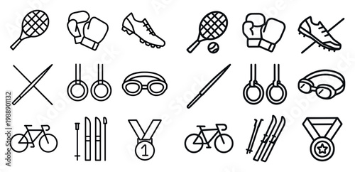 Sports icons with racket glove cleat minimal