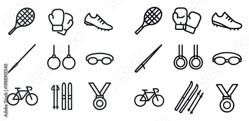 Sports icons with racket glove shoe outline