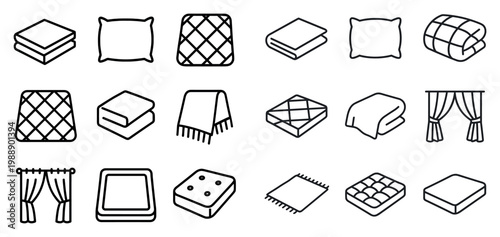 Bedroom icons with pillow blanket mattress outline