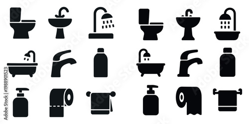 Bathroom icons with toilet sink shower minimal