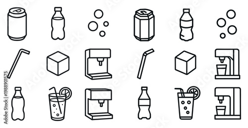 Drink icons with can bottle glass outline minimal