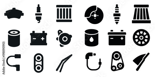 Automotive icons with battery sparkplug filter flat