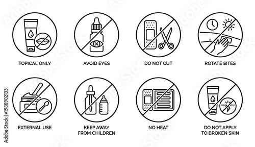 Topical only avoid eyes do not cut rotate sites external use keep away from children no heat.