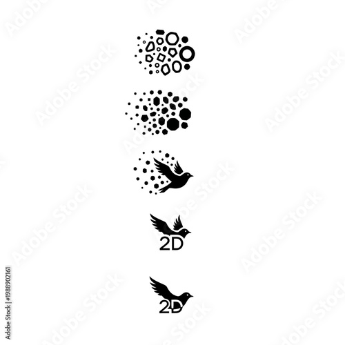 Abstract bird transformation from dots to flight.