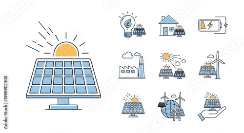Solar Energy Icons Set for Sustainable Power Solutions
