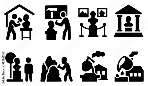 Art icons with sculptor statue minimal
