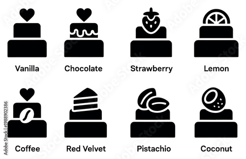 Cake icons with layers frosting silhouette