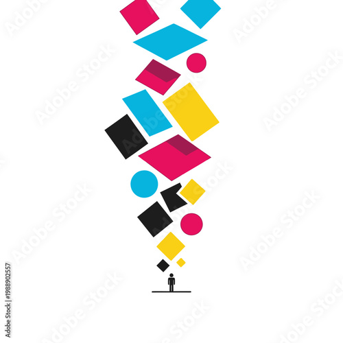 Abstract geometric shapes exploding from a persons head.