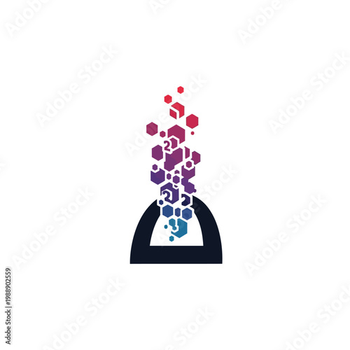 Abstract Geometric Shapes Erupting from a Dark Archway.