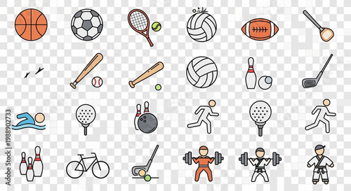 Set of Flat Design Sports and Fitness Activity Icons