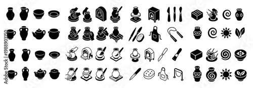 Pottery tools and techniques icons set