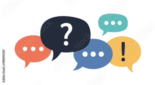 Colorful speech bubbles with question mark and exclamation mark symbols. EPS Editable. Vector Illustrations.
